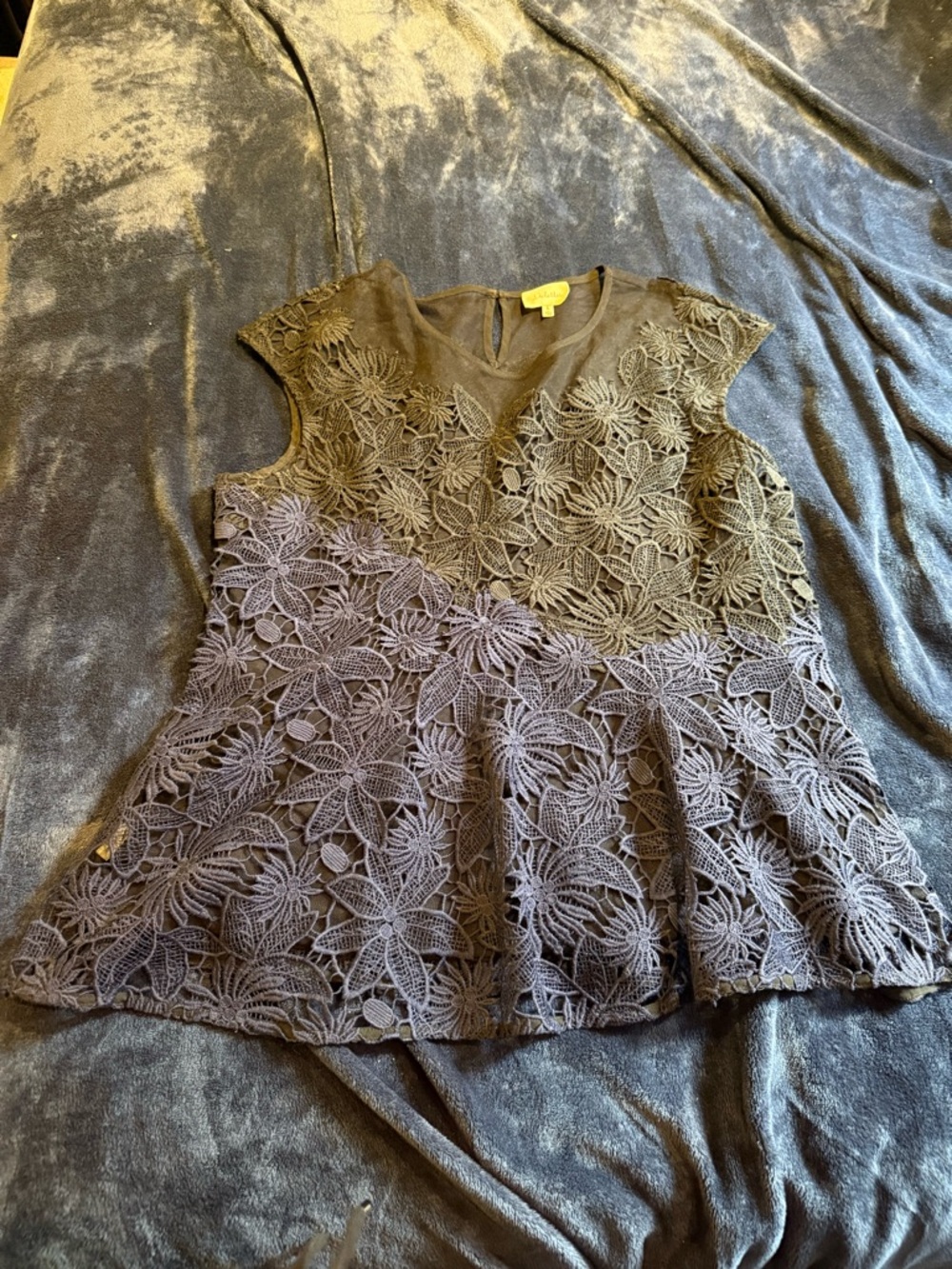 Deletta Black Floral Lace Peplum Blouse